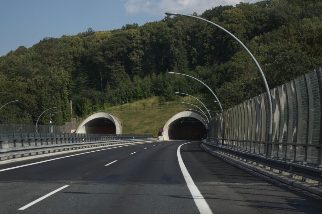 European autobahn with tunnel and eco-friendly viaduct
