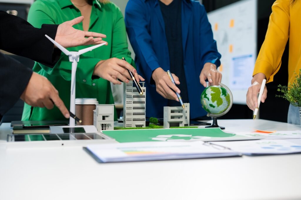 Sustainable development with renewable energy solutions, ecology concept, green business.