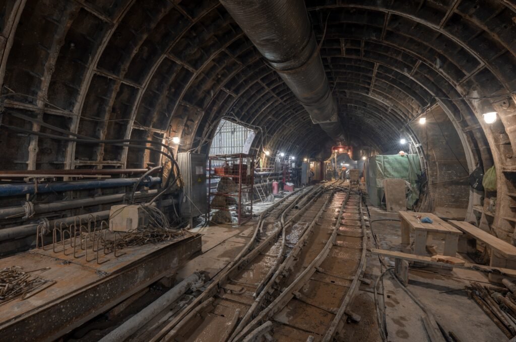 Metro construction, underground works in tunnel