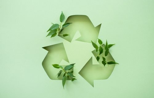 Yeşil yapraklarla atık geri dönüşüm sembolü. çevre koruma kavramı. Geri dönüşüm ikonu Çevre